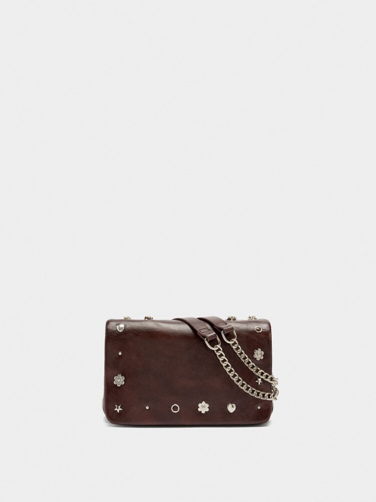 Bolso De Hombro Con Solapa Y Detalles Metálicos marron