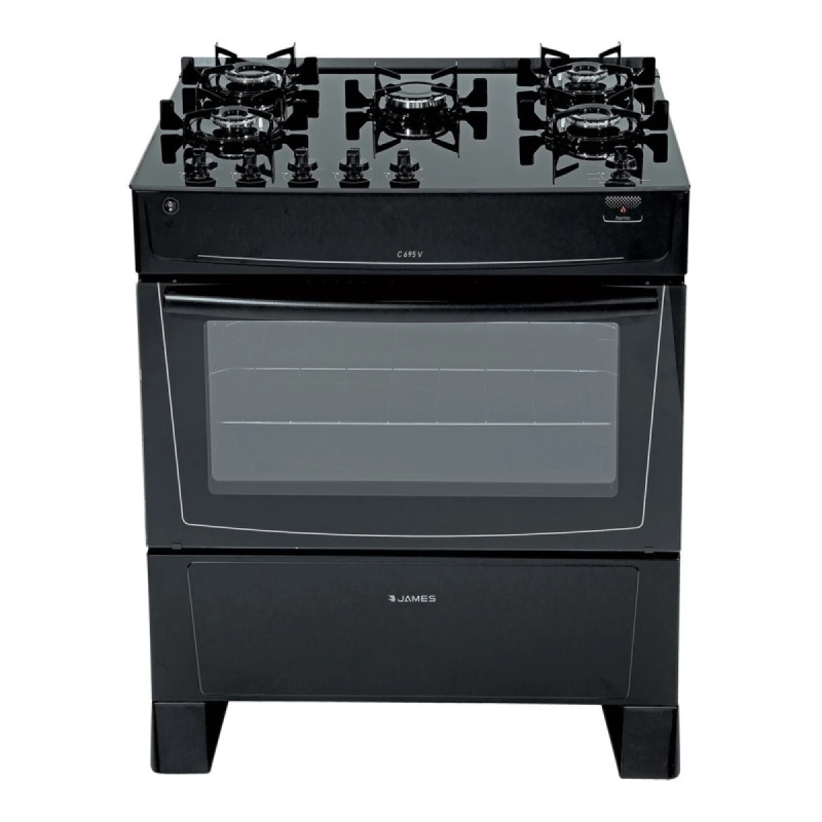 Cocina Gas James 5h Mesada De Vidrio C695 Negra 