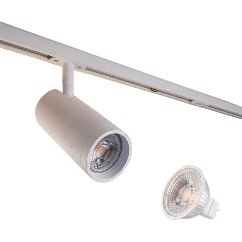 Pack Artefacto de Riel + Gu10 Pack Artefacto Track Long Leticia + LED GU10 7W Dimerizable 100º 2700K