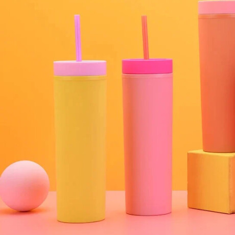 Vaso con sorbito bicolor Rosado