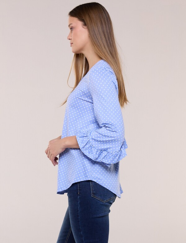 Blusa Lunares Manga 3/4 Con Volados CELESTE/MULTI