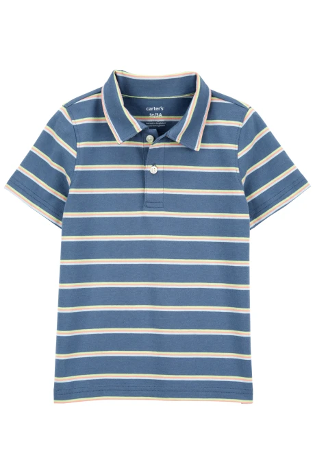 Remera polo de algodón, manga corta, diseño a rayas Remera polo de algodón, manga corta, diseño a rayas