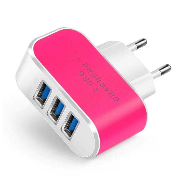 Ficha Triple Cargador USB Pared 3 Puertos Carga Rápida 3.0A Color Variante Rosa