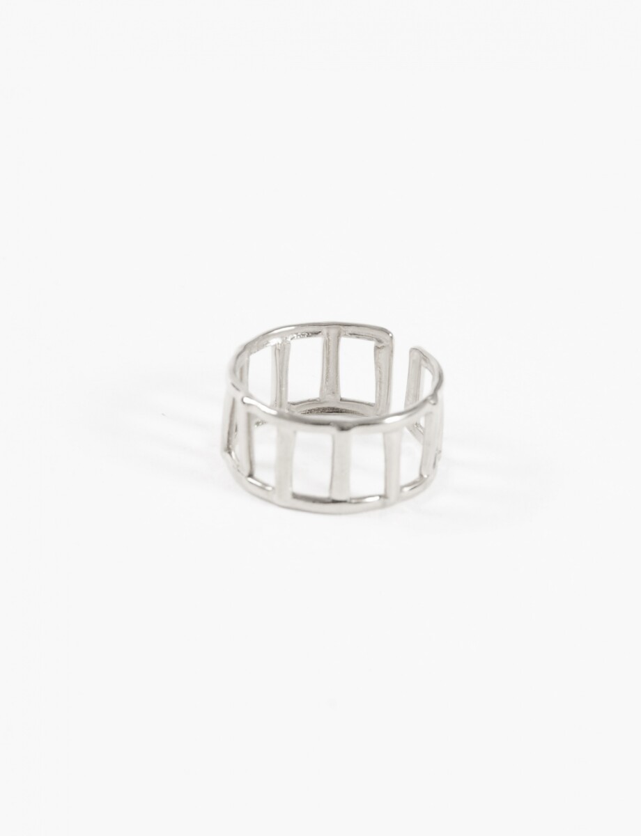 Anillo acero ajustable cuadros - plateado 