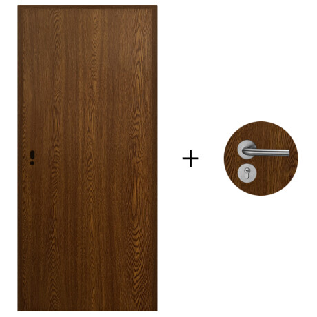 Puerta Desarmada Interior en MDF con Marco y Cerradura Lumax Marrón Oscuro Lisa Herraje Plateado