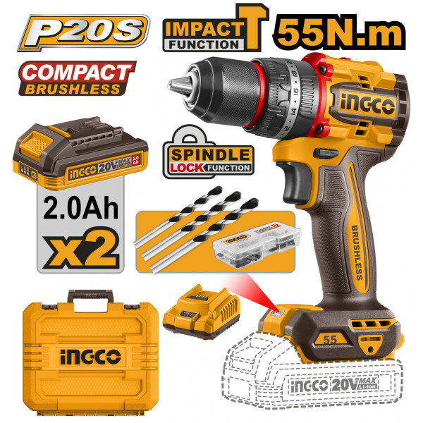 ATORNILLADOR PERCUTOR COMPACT A BATERIA 20V P20S 55NM CON 2X2AH BAT VALIJA Y ME ATORNILLADOR PERCUTOR COMPACT A BATERIA 20V P20S 55NM CON 2X2AH BAT VALIJA Y ME