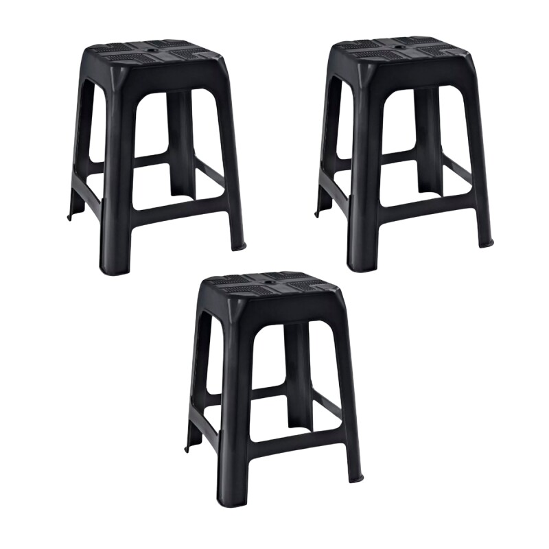Set x3 Banqueta apilable de plástico resistente NEGRO