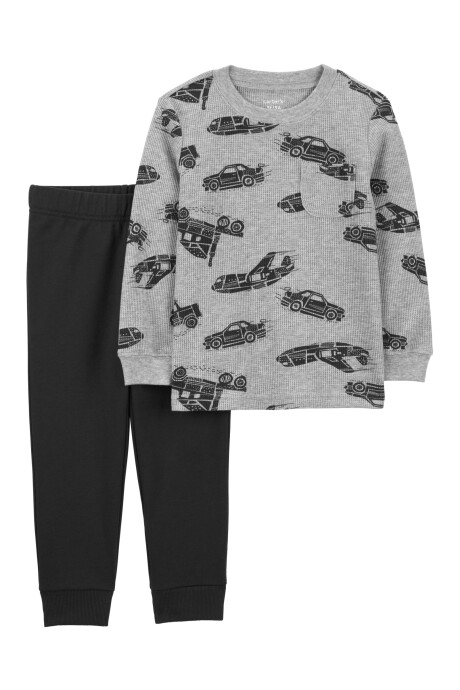 Set dos piezas de algodón, pantalón y remera térmica, diseño transportes Set dos piezas de algodón, pantalón y remera térmica, diseño transportes