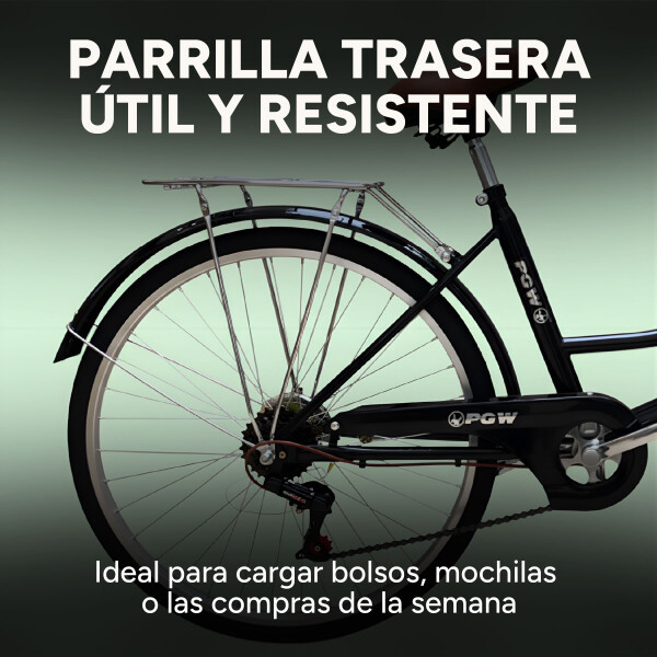 Bicicleta Pigewn Urbana Rodado 26 Canasto Freno Disco 7 Vel Color Negro