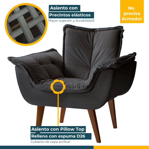 SILLON Butaca EROS Poltrona con asiento y espaldar de espuma revestido en terciopelo - Grafito SILLON Butaca EROS Poltrona con asiento y espaldar de espuma revestido en terciopelo - Grafito