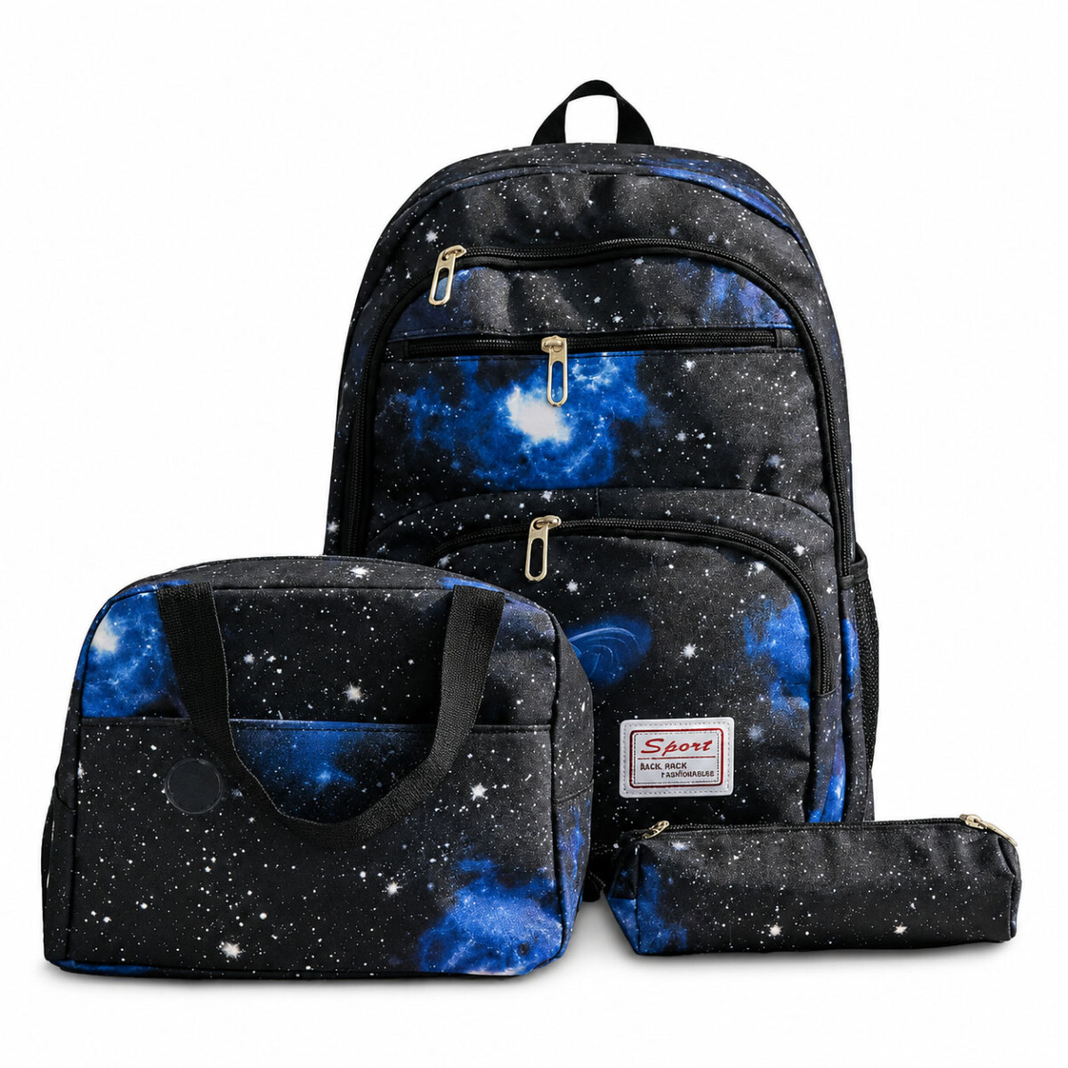 Set Mochila Lonchera Cartuchera Unisex Resistente 3 Piezas - Azul 