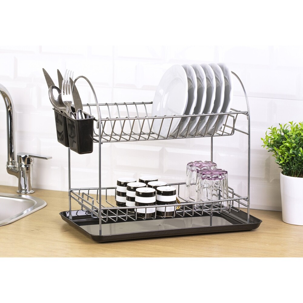 Escurridor Doble Cromado con Bandeja 51x28x35 cm ESCURRIDOR DOBLE C/BANDEJA 51X28X35CM CROMADO