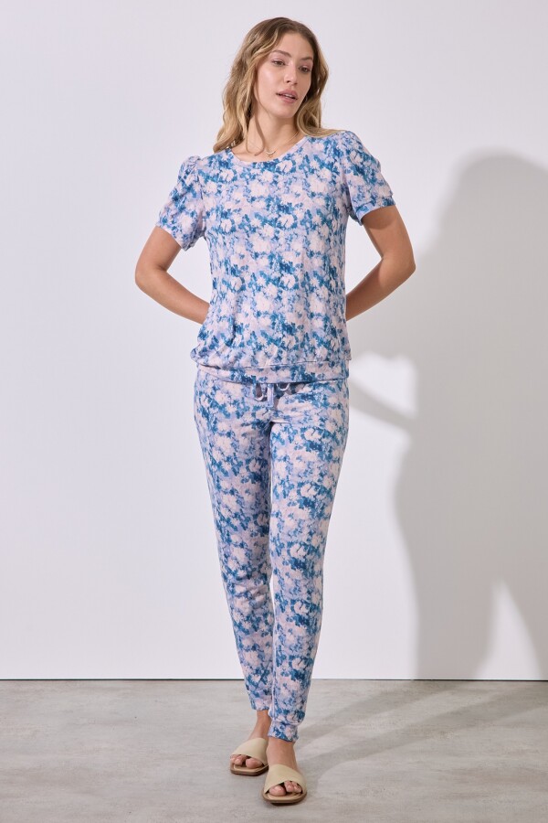 Set Pijama Remera & Pantalon MULTI/CELESTE