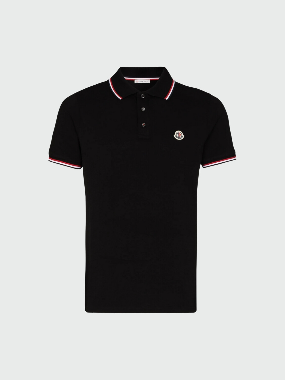 Moncler - Polo de Piqué de Algodón con Ribetes Tricolor Negro