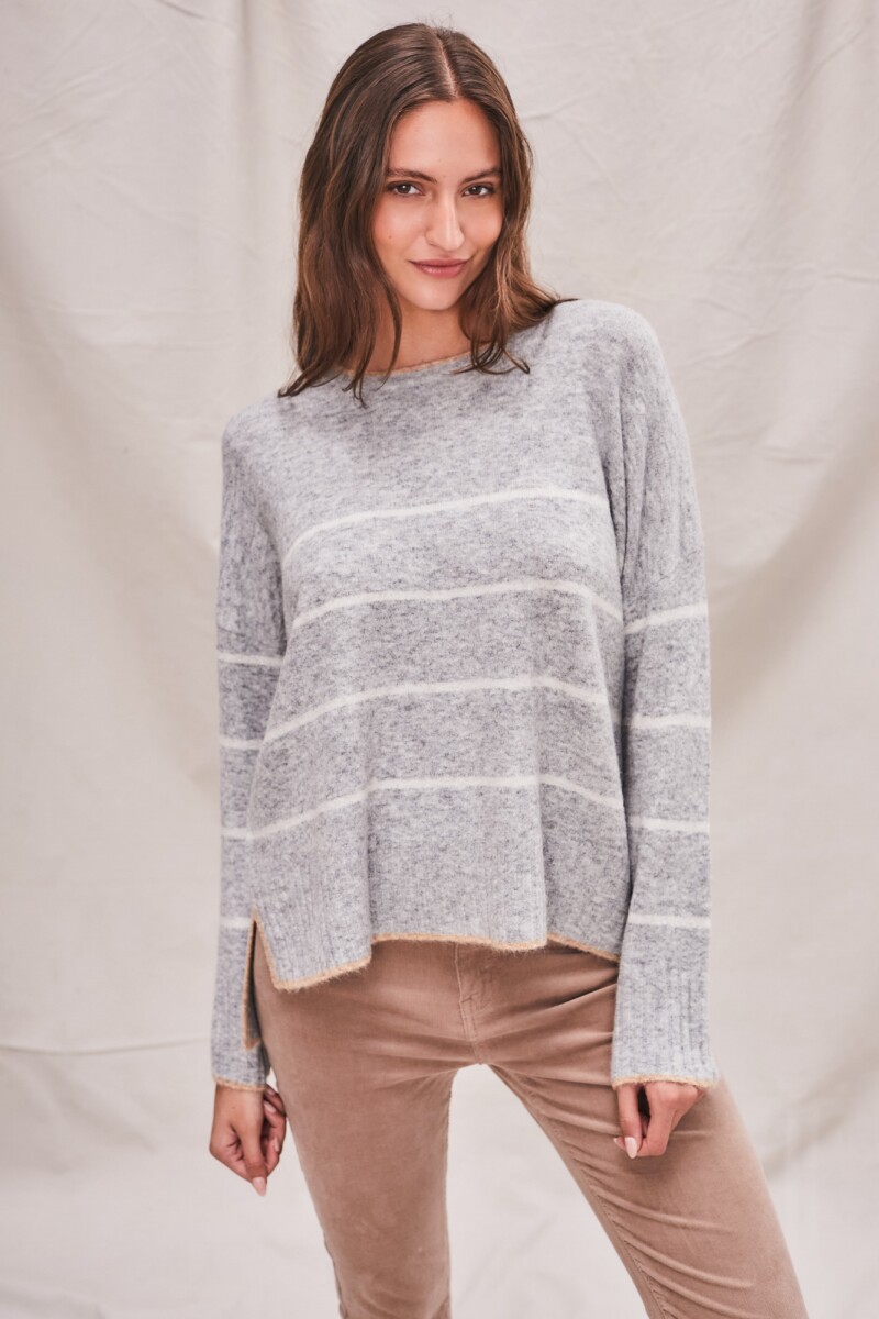 Sweater Rayado - Gris Melange 
