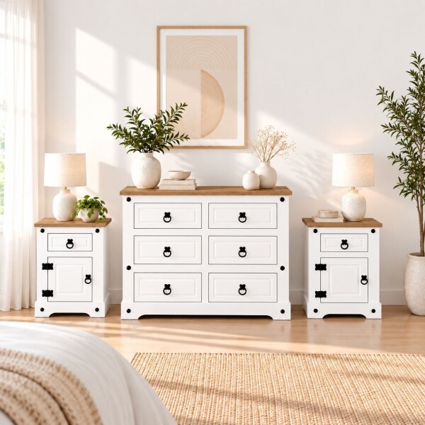 COMBO DORMITORIO - LINEA CORONA CÓMODA + 2 MESAS DE LUZ COMBO DORMITORIO - LINEA CORONA CÓMODA + 2 MESAS DE LUZ