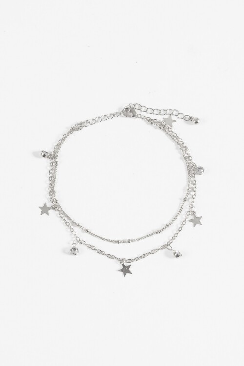 Tobillera doble dije estrella plateado