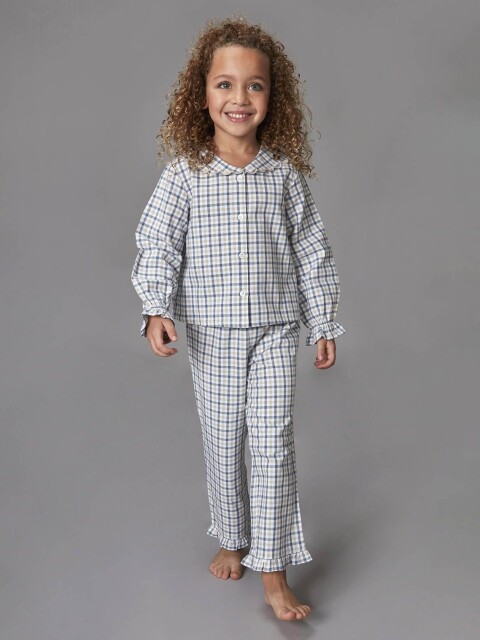 Pijama De Cuadro Vichy Gris Azulado