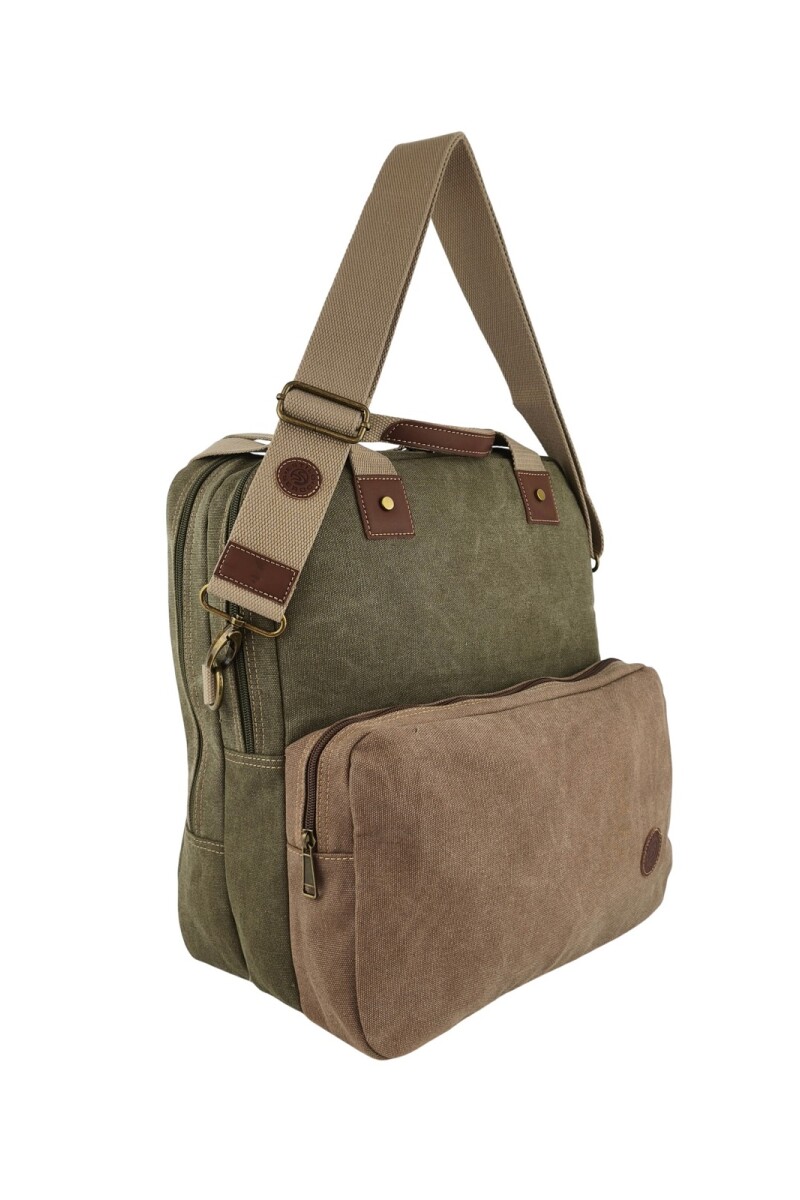 Bolso porta laptop de lona Verde con Marrón