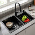 PILETA DOBLE 201 NEGRO MATE CON DISPENSADOR DE JABON Pileta Doble 201 Negro Mate Con Dispensador De Jabon