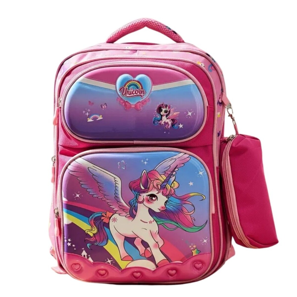 Mochila con 4 bolsillos con cartuchera de obsequio - Unicornio 