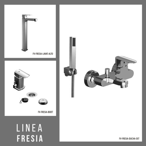 Juego De Griferia Completo, Incluye Ducha Exterior,Lavatorio Alto Y Bidet Linea Fresia Fv 000