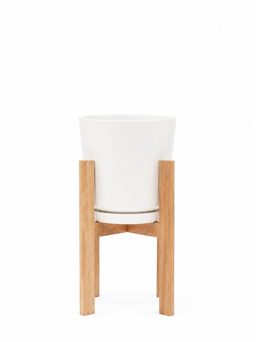 MACETA CERAMICA GRANDE CON SOPORTE BAJA BLANCA