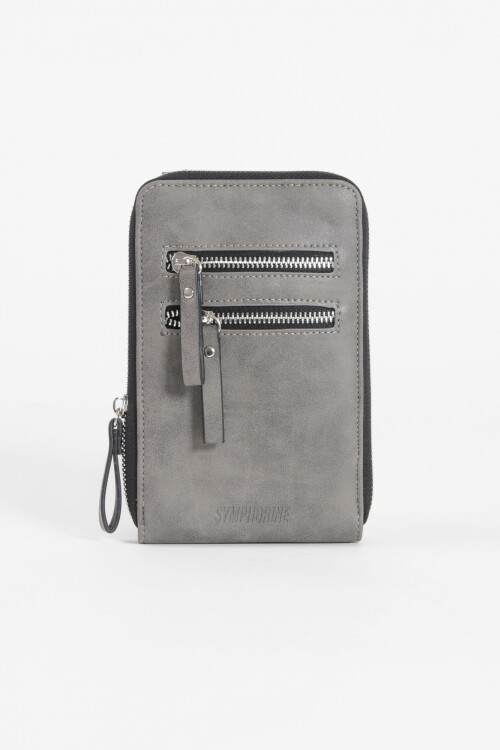 Porta celular tarjetero gris