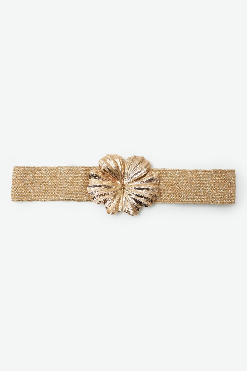 Cinturón de rafia hebilla flor - beige 