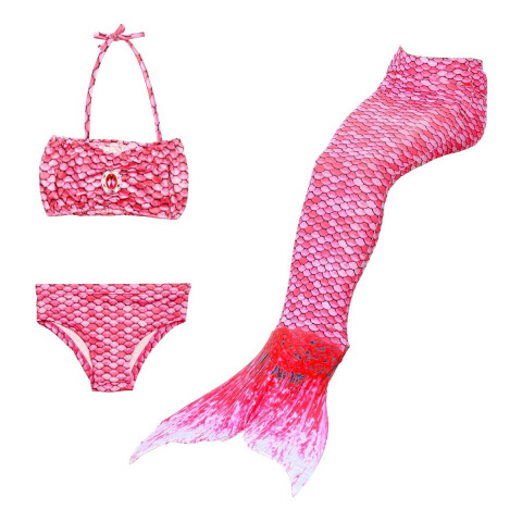 Traje De Baño Niña 3 Piezas Sirena Playa Piscina Cosplay Variante Color Rosa Talle 110