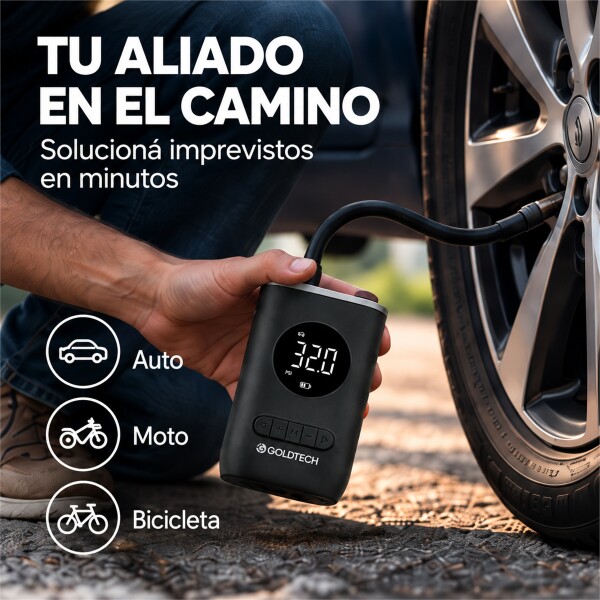 Inflador Compresor Portátil Goldtech Negro