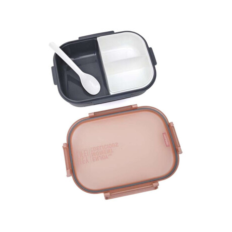 Vianda con division, tapa y cuchara Rosado