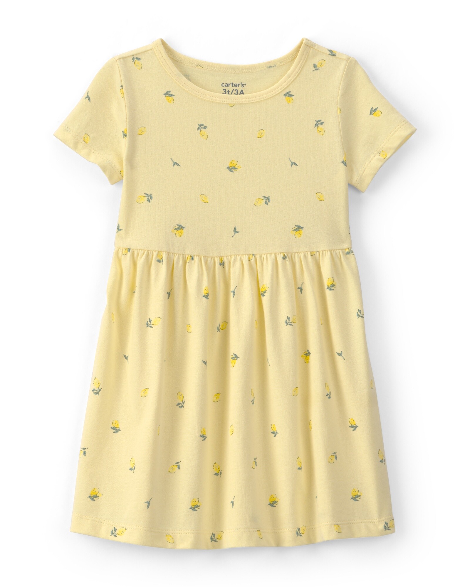 Vestido de algodón, manga corta, amarillo, diseño limones Sin color