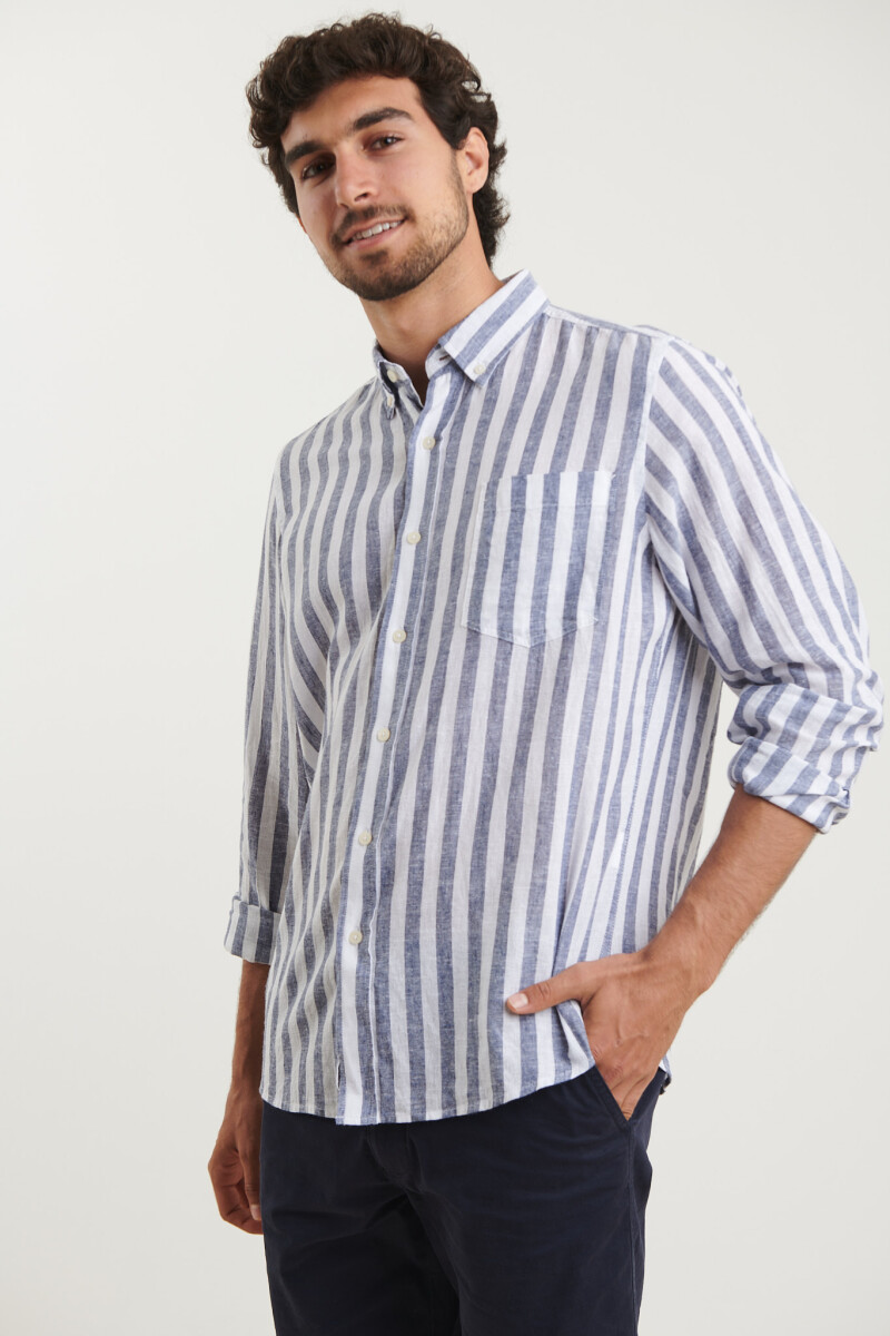 CAMISA HARRINGTON LABEL - Blanco / Azul Piedra 