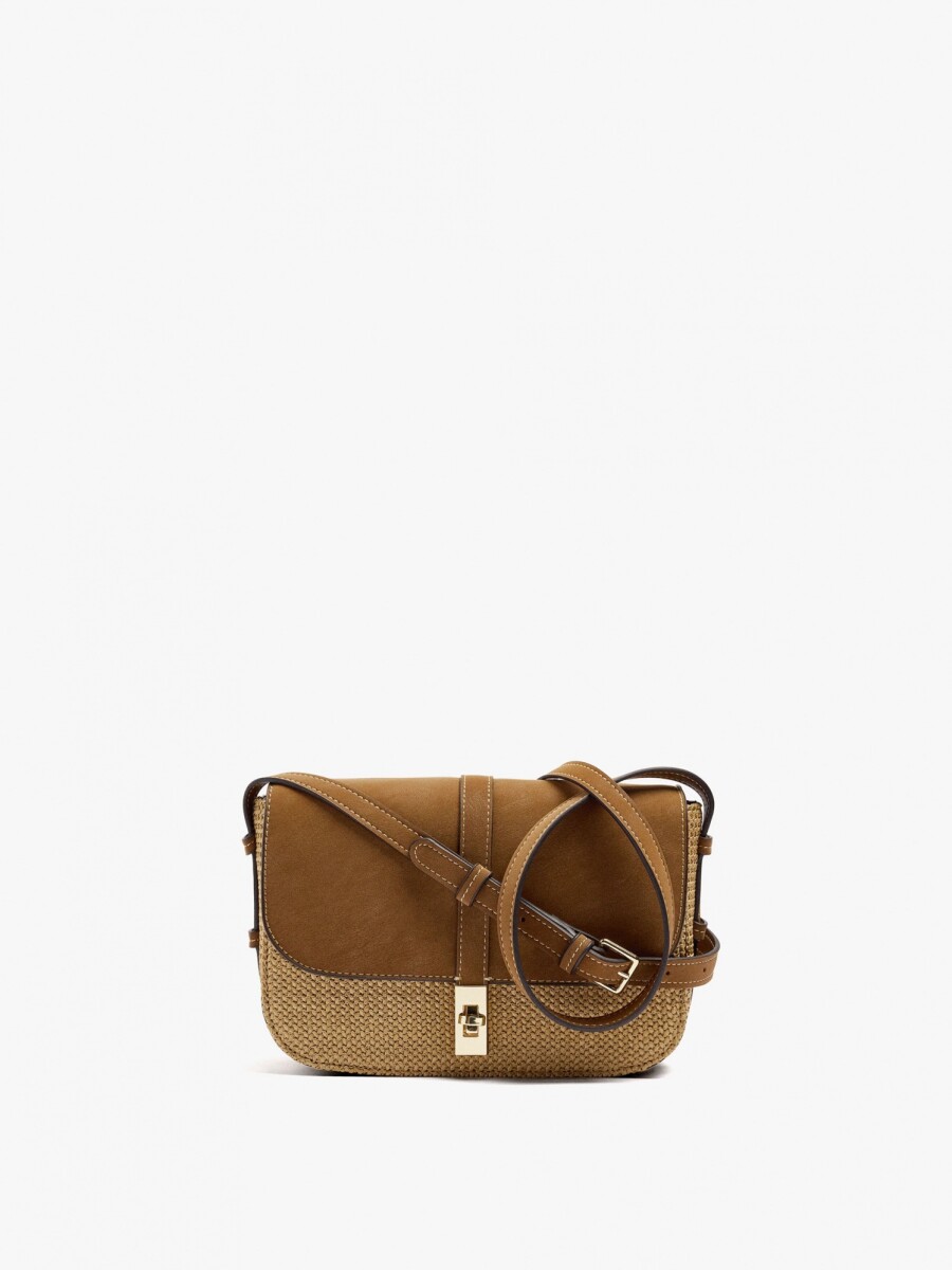 Bolso Bandolera Con Solapa Efecto Rafia natural