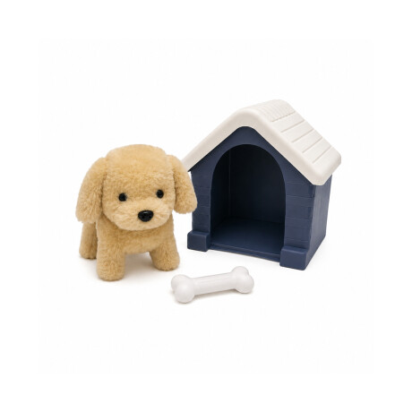 Perrito de peluche con casita y accesorios Beige