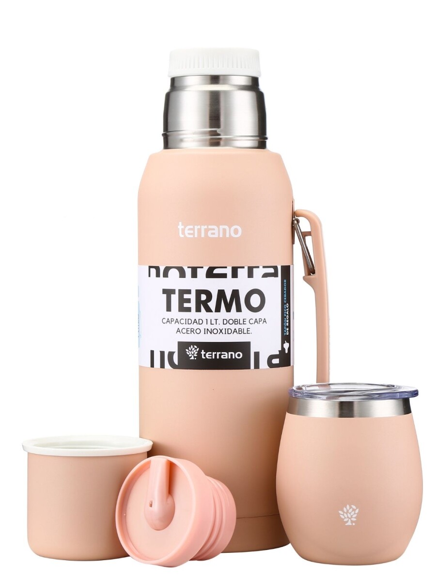 Set Acero 1Lt. Mate con Tapa - Rosado 