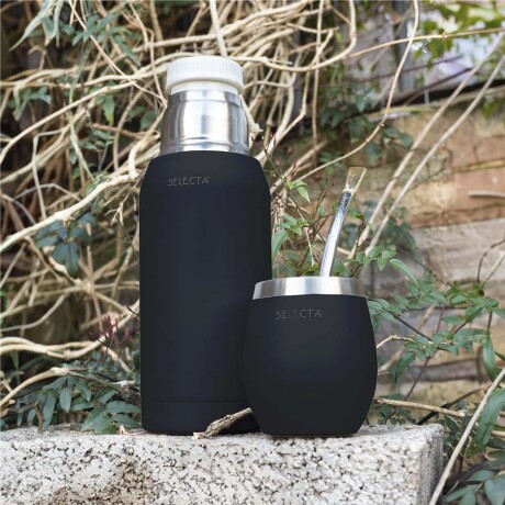 Kit Aqua de Termo 750Ml y Mate c/Tapa Acero Inox Doble Pared Negro