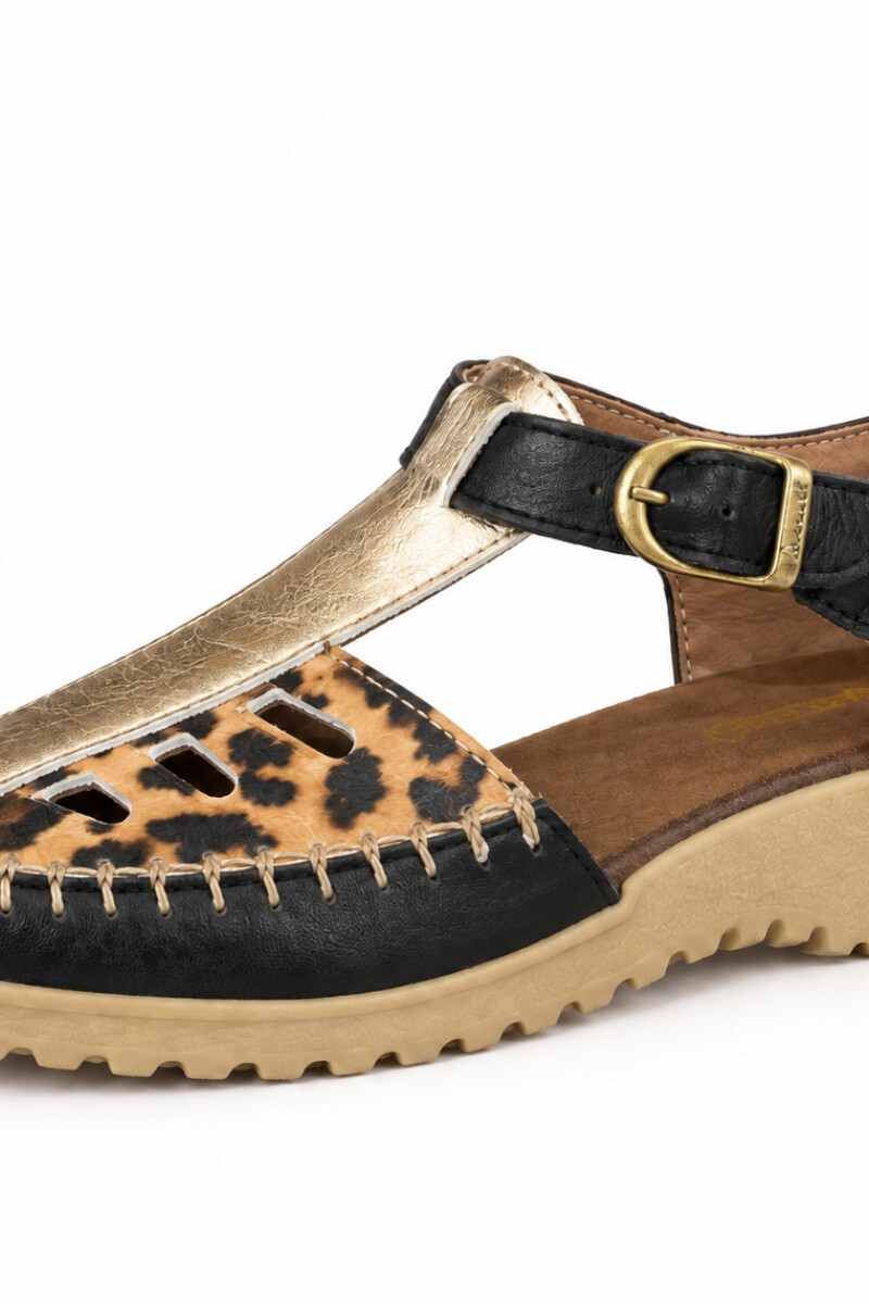 Sandalia Torrente Negro, oro, print