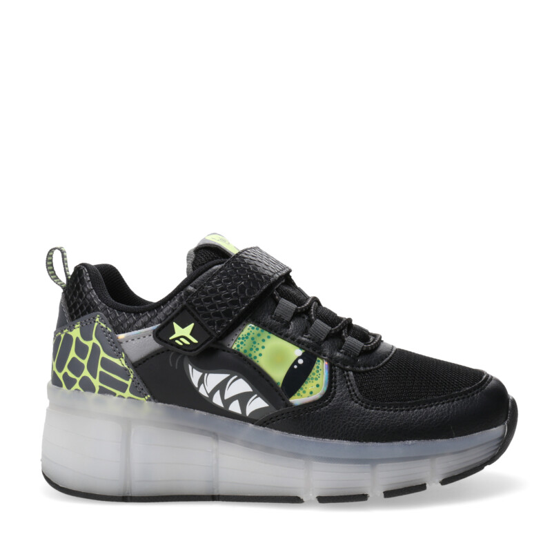 Championes Infantiles Footy Roller con Luz Led y Velcro Negro - Amarillo Lima