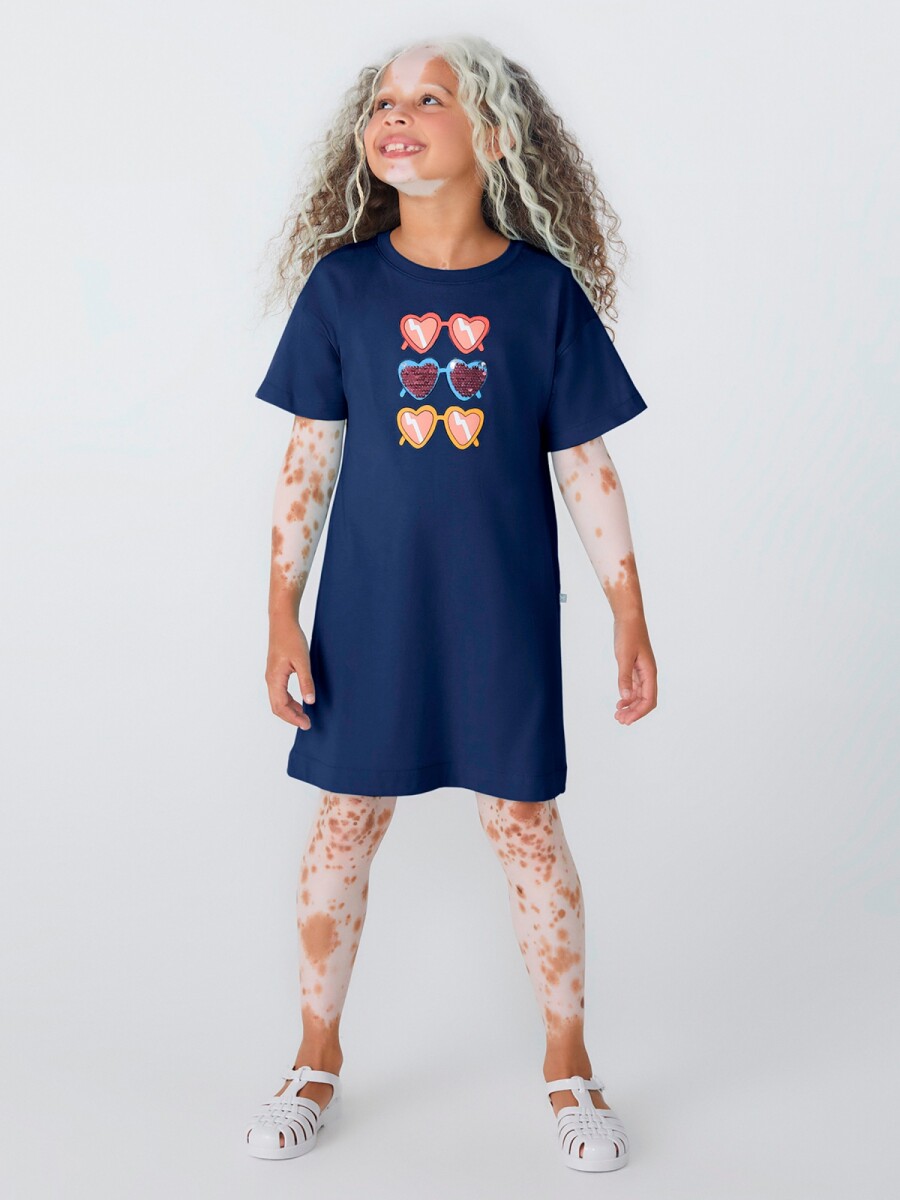 VESTIDO CON ESTAMPA DE ALGODÓN - AZUL 