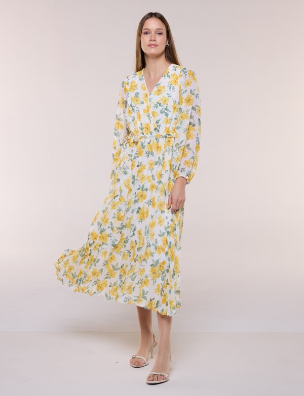 Vestido De Gasa Plisado MULTI/BLANCO