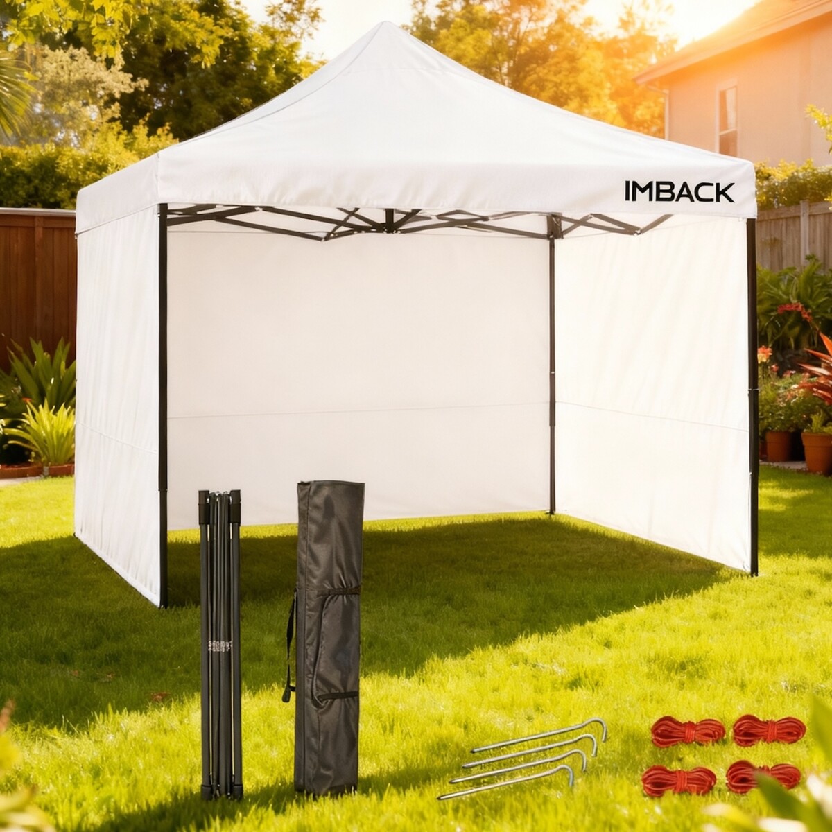 Gazebo Plegable Reforzado 3x3 M Con Paredes Carpa Autoarmable Jardin Playa Patio Toldo Imback Color Blanco 
