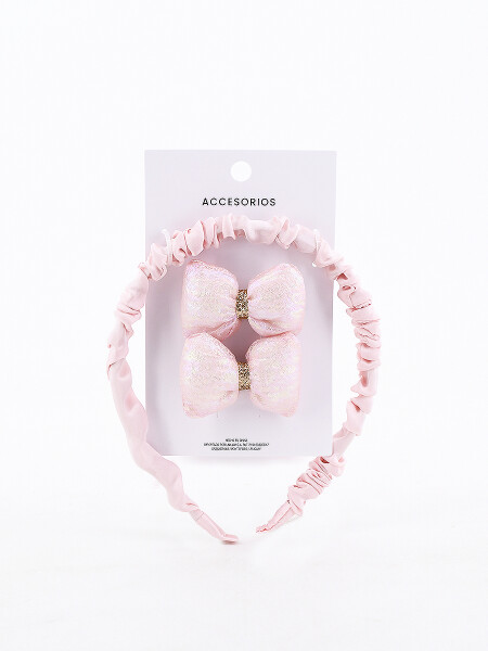 VINCHA + BROCHE PACK X 3 ROSADO