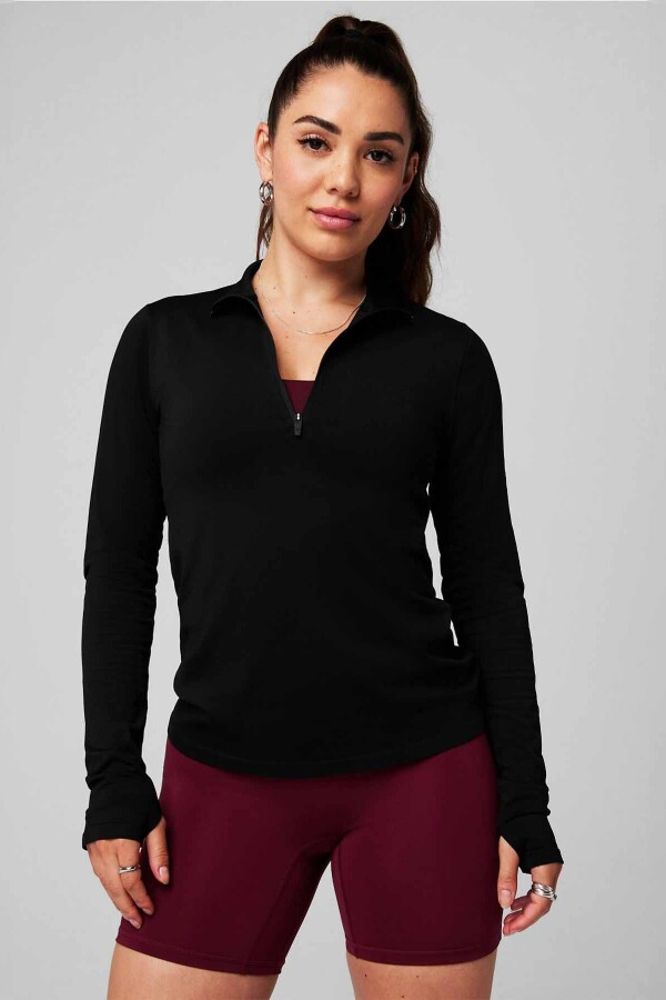Polo Manga Larga Feather Tech+ Half-Zip Top Mujer Black