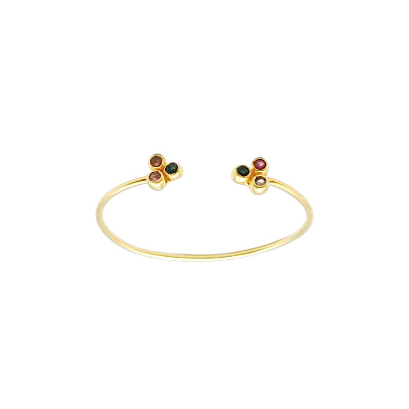 Brazalete Sikar-Plata Rodinada con micra oro 18k-Piedra Turmalina multicolor-BR2003 Conpiedra