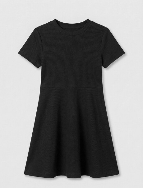 VESTIDO CORTO EN TELA ACANALADA LISO NEGRO