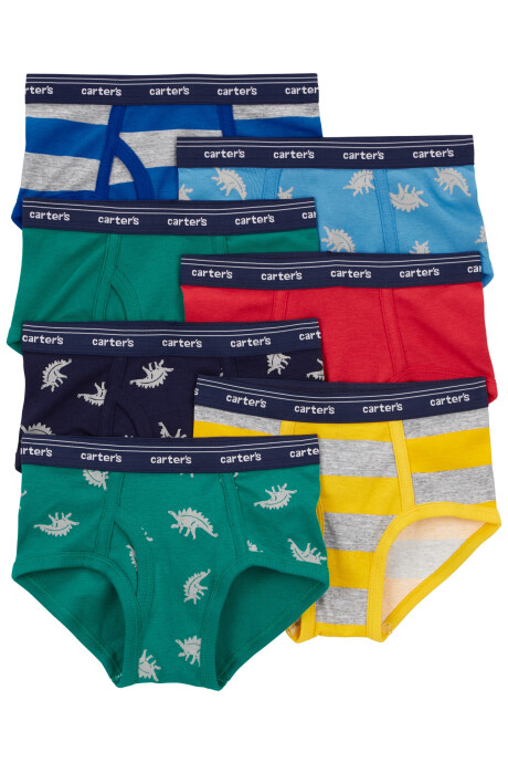 Pack siete calzoncillos slip de algodón, diseños dinos, lisos y rayas. Talles 2/3T-4/5T Sin color