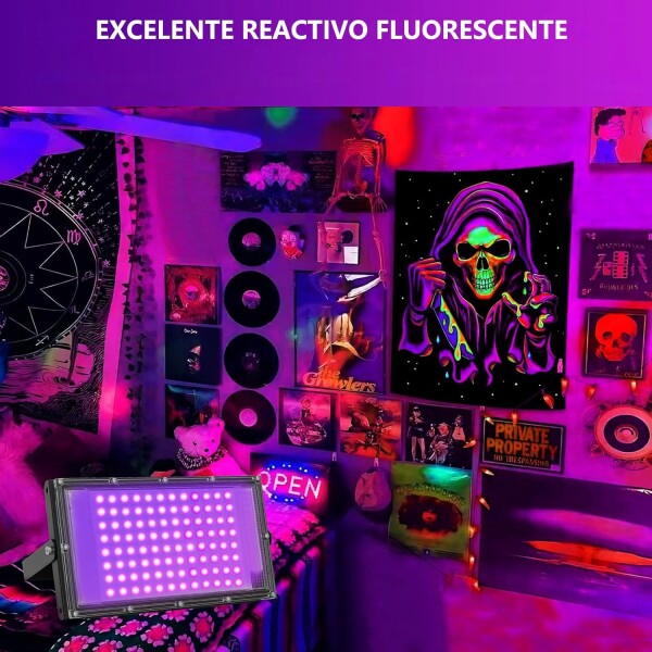 Foco Tacho Luces Led Luz Negra 50W Uv Fiestas Fluor Neón Variante Color Negro