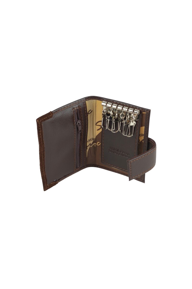 Porta llaves en cuero lo broche Marron